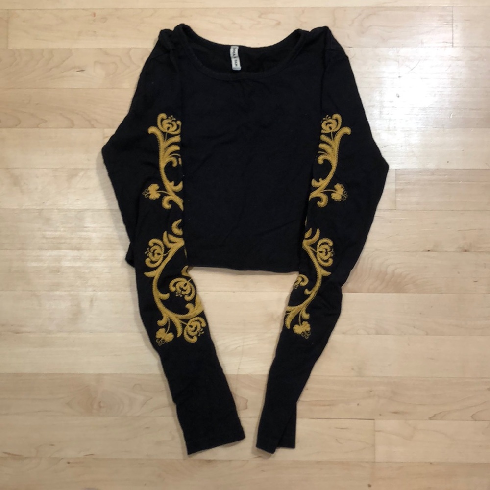 Long Sleeve Crop Top with Embellished Sleeves